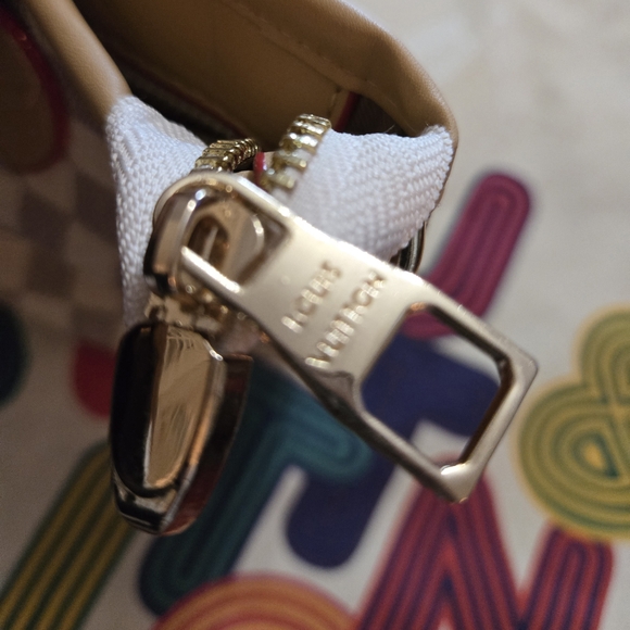 Designer-Inspired Cream and Tan Check Mini Tote with Round Coin Pouch - Picture 5 of 7